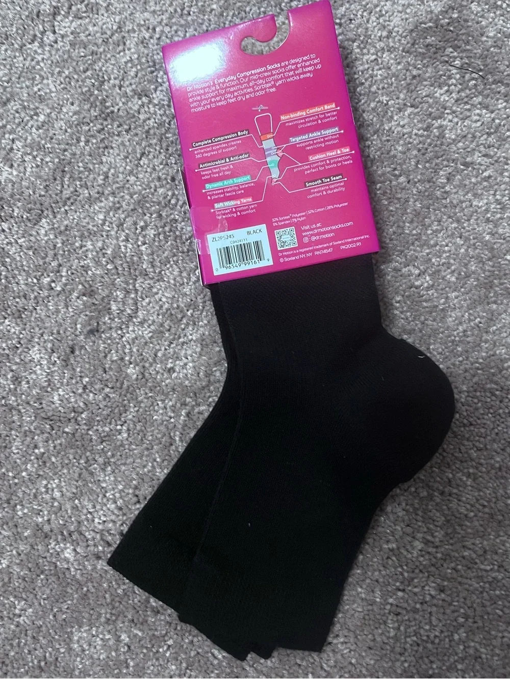 NEW Dr. motion everyday compression sock mid crew socks 2 pairs  size: 9-11